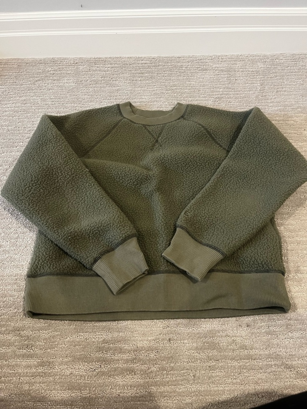 Everlane Olive Green Sherpa Crewneck